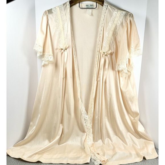 Delta Burke Womens Nylon Lace Bathrobe Cover Sexy Lacey Peach Ribbons Babydoll
